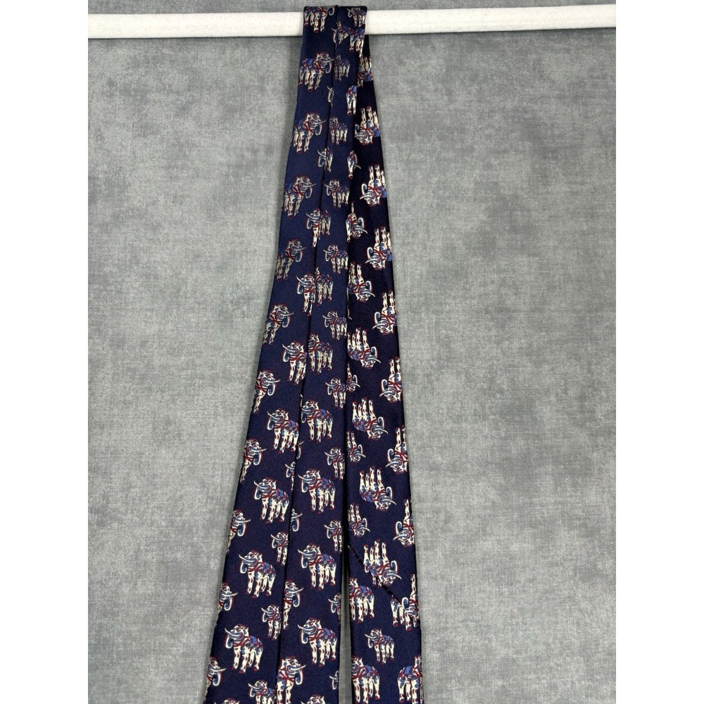 New & Lingwood British Museum Elephant Silk Tie Handmade Italy 60" Navy - Picture 13 of 13